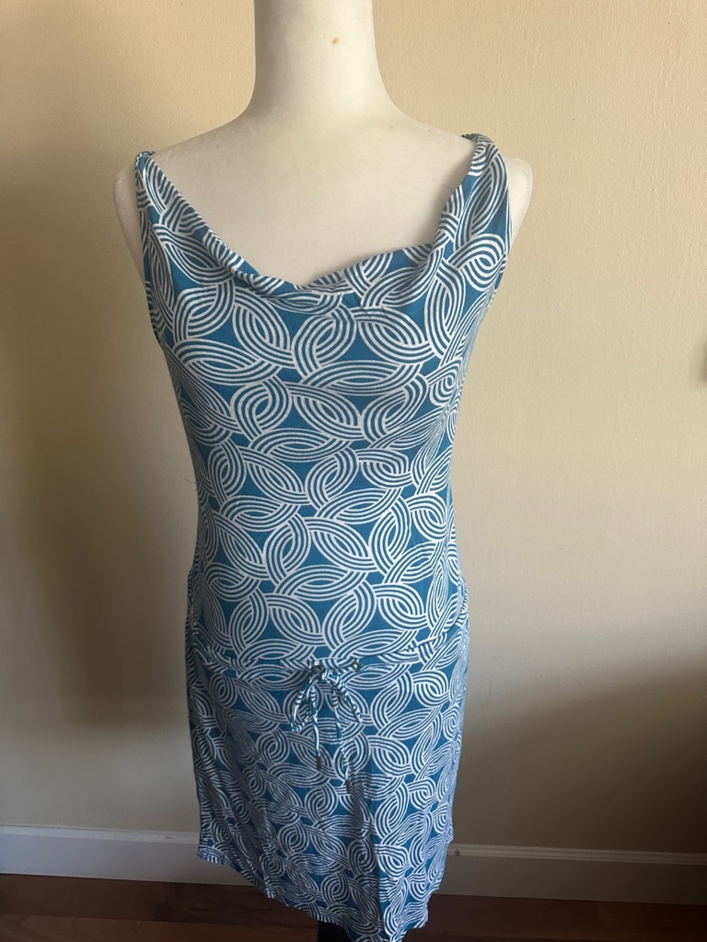 Banana Republic Teal and White Sleeveless Cowl-Neck Dress